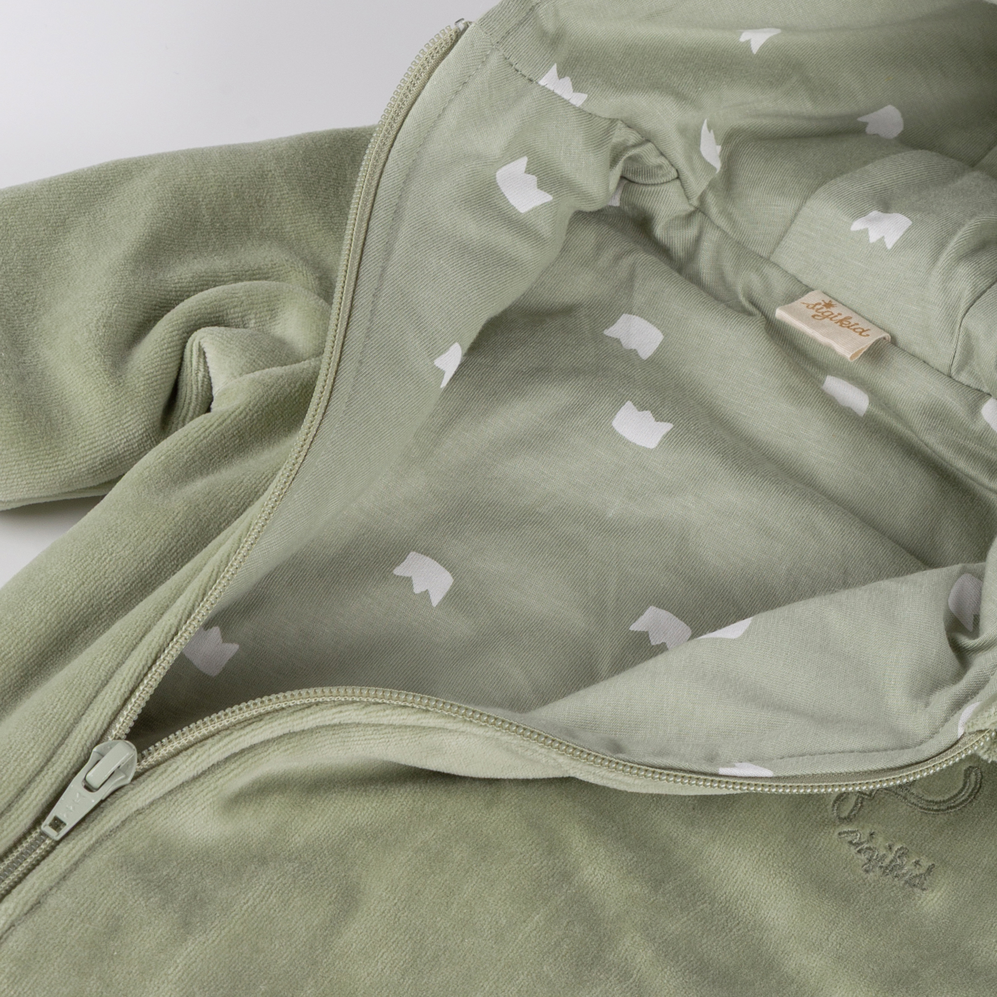 Newborn baby velour overall, foldable cuffs, wadded, green