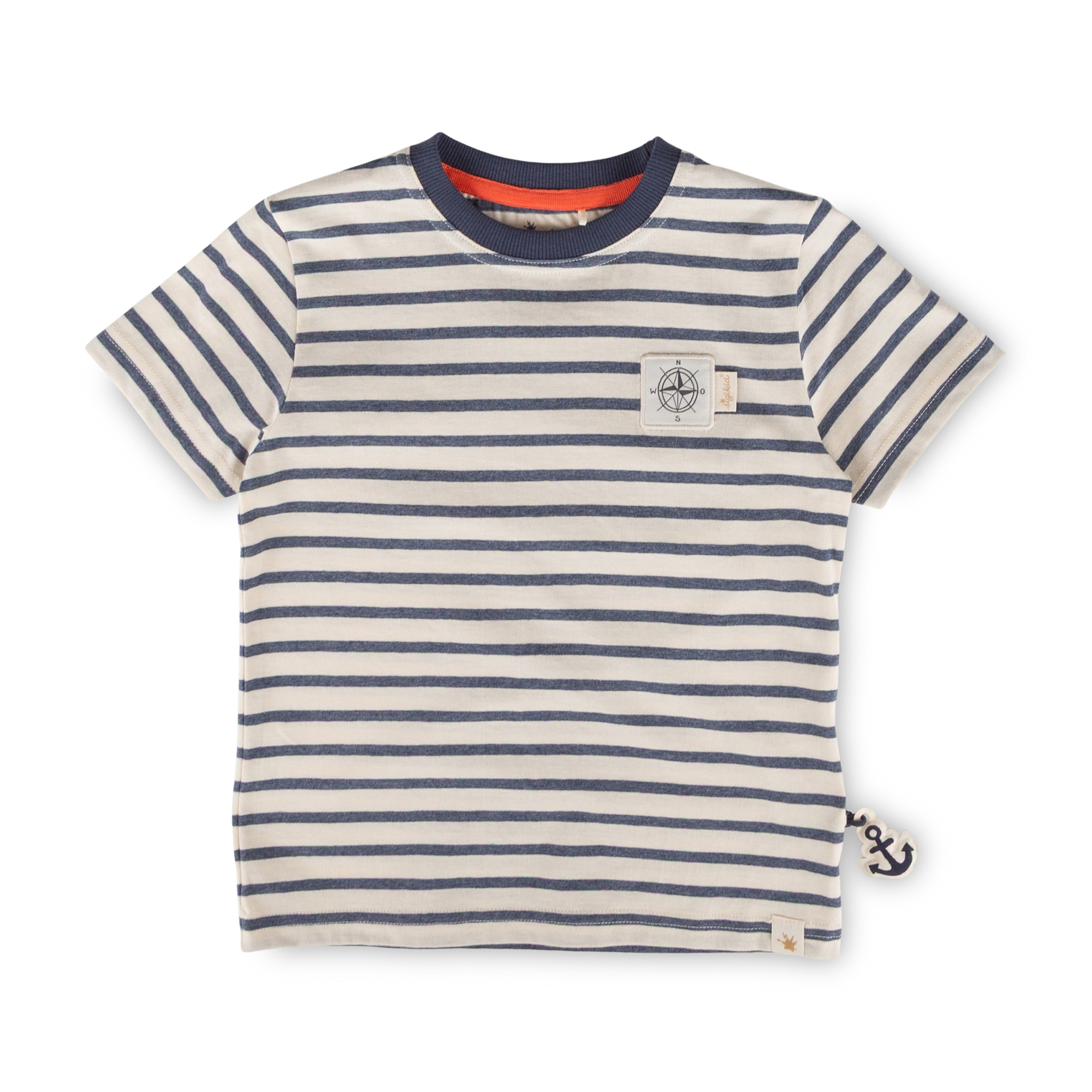 Kinder Ringel T-Shirt mit Kompass Patch, blau-weiß