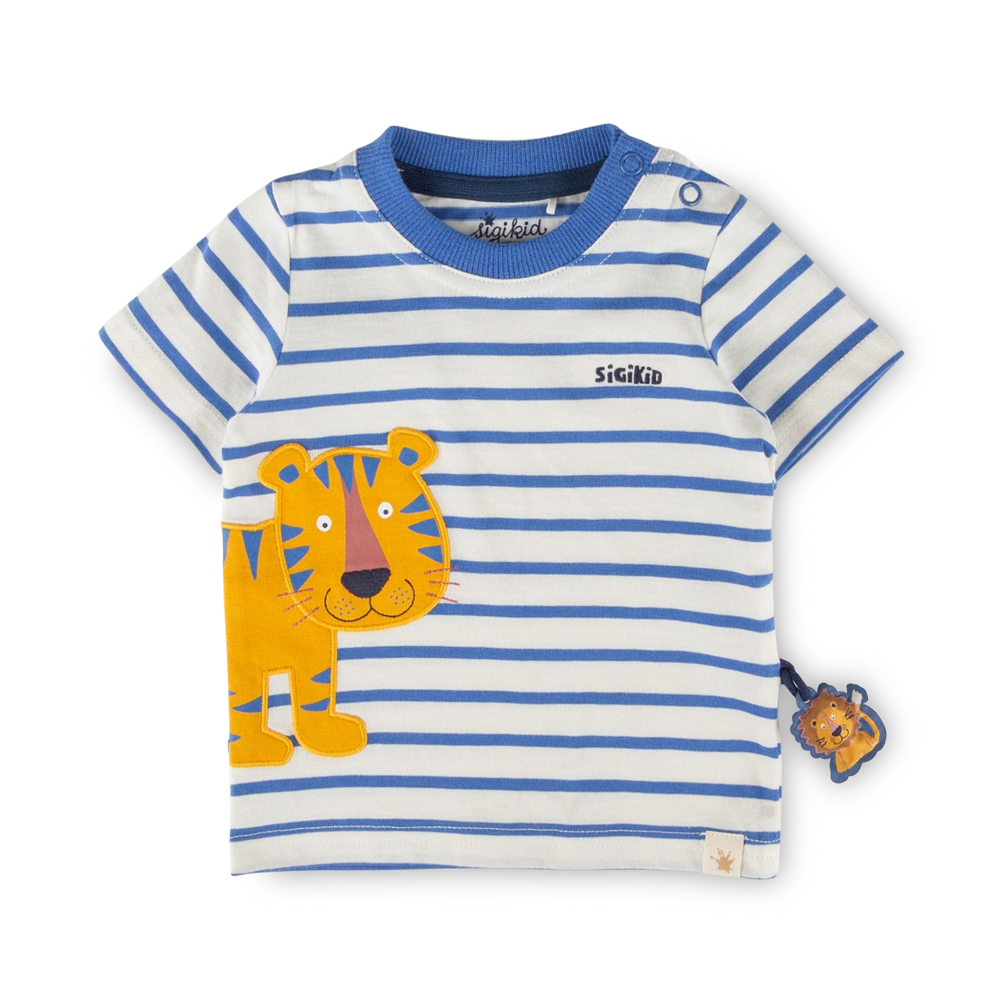 Baby Ringel T-Shirt Tiger & Löwe, blau/weiß