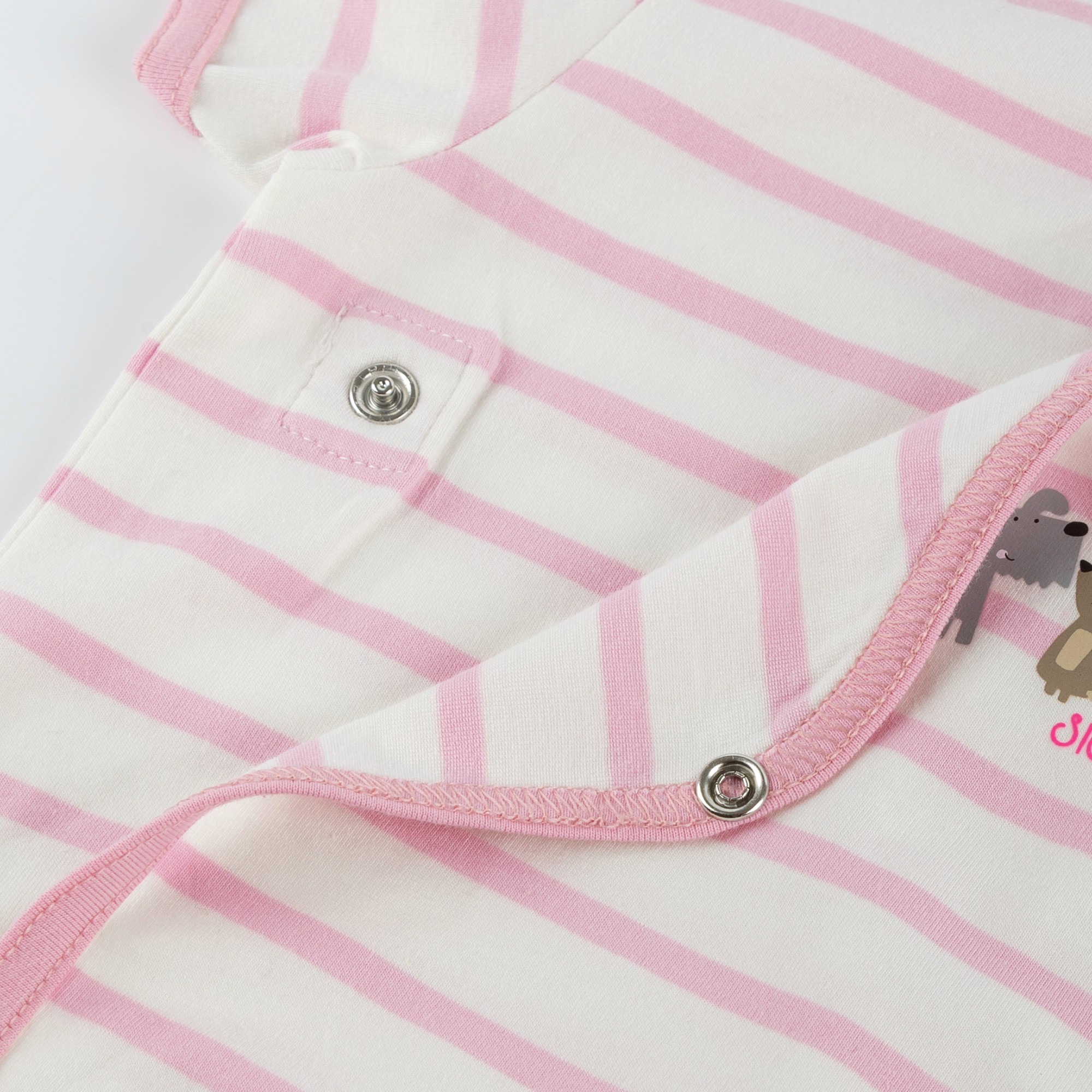 Kurzarm Baby Body Hund und Eichhörnchen, rosa geringelt Kurzarm Baby Body Hund und Eichhörnchen, rosa geringelt