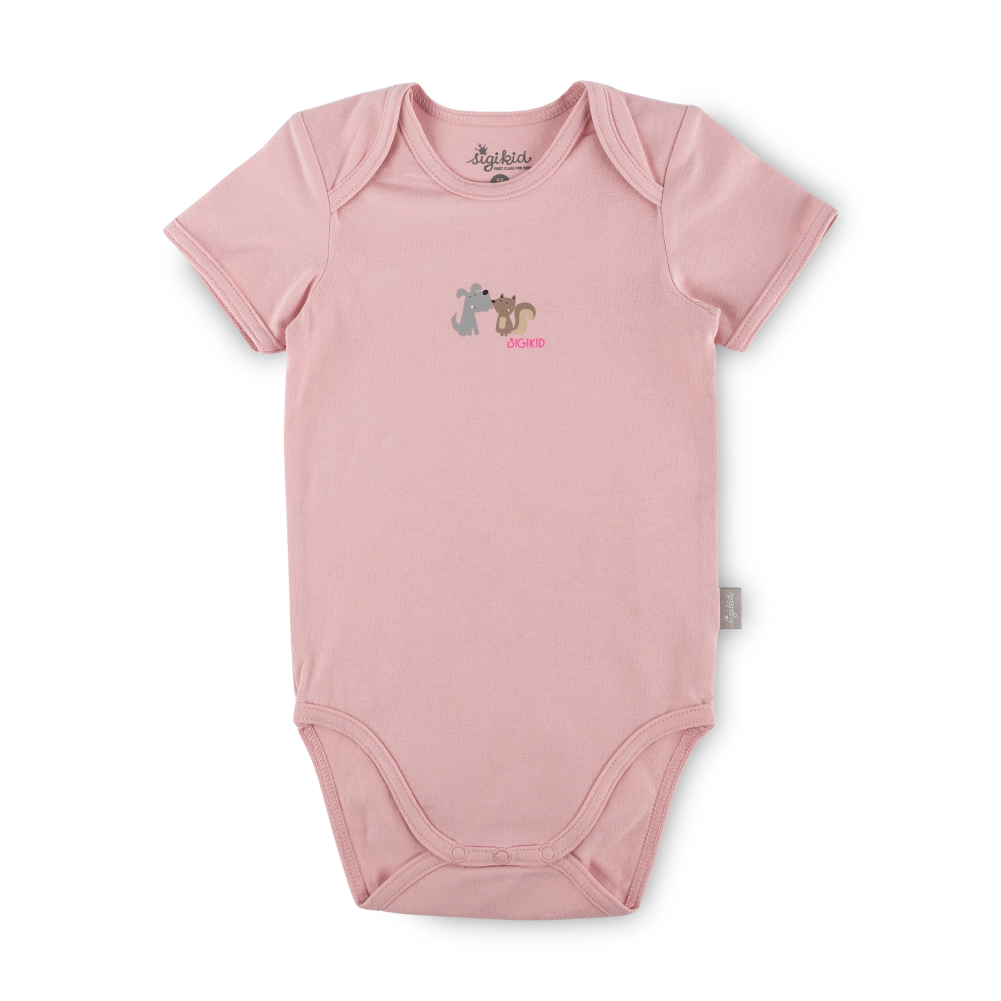 Kurzarm Baby Body Hund und Eichhörnchen, rosa