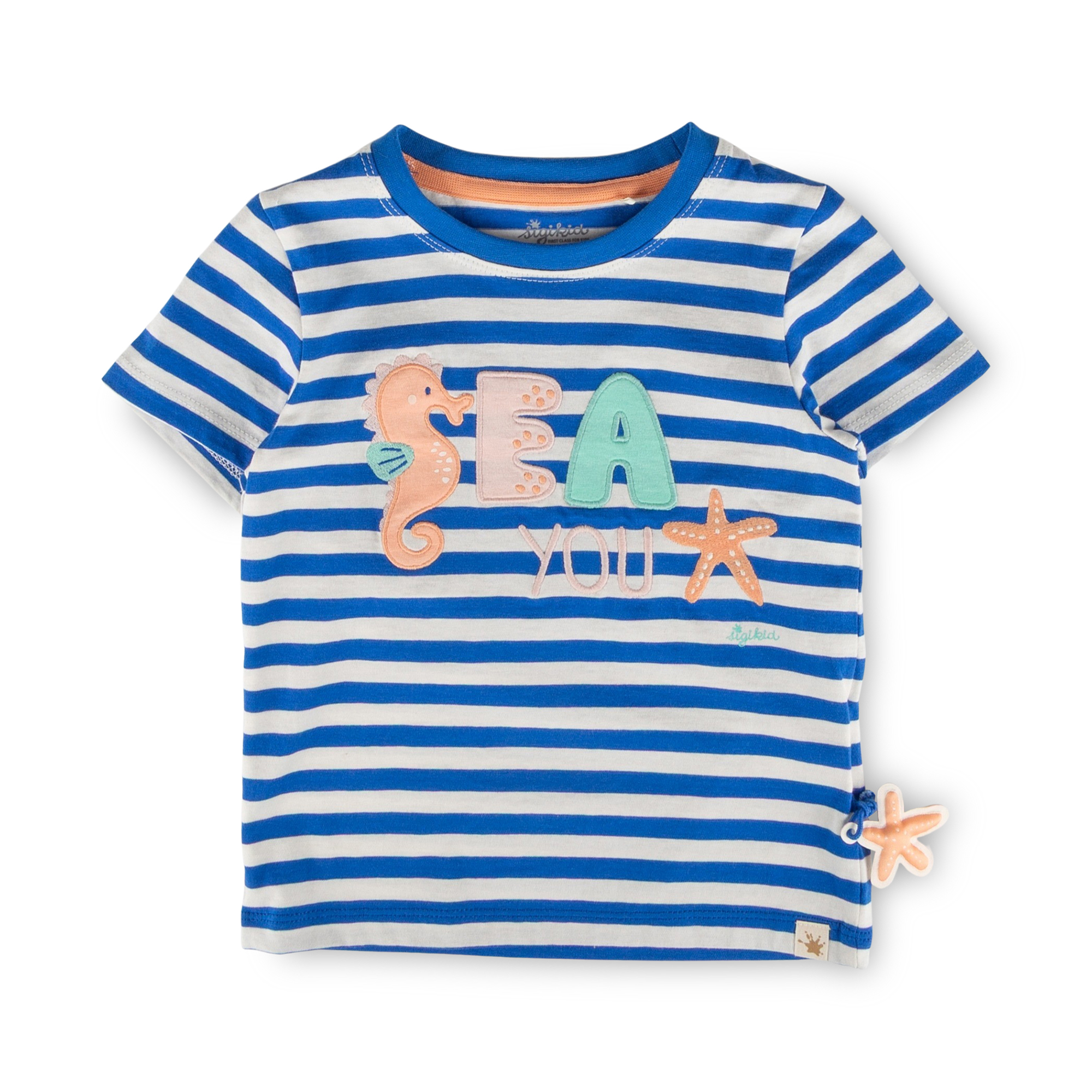 Kinder Ringel T-Shirt Seepferdchen, blau-weiß
