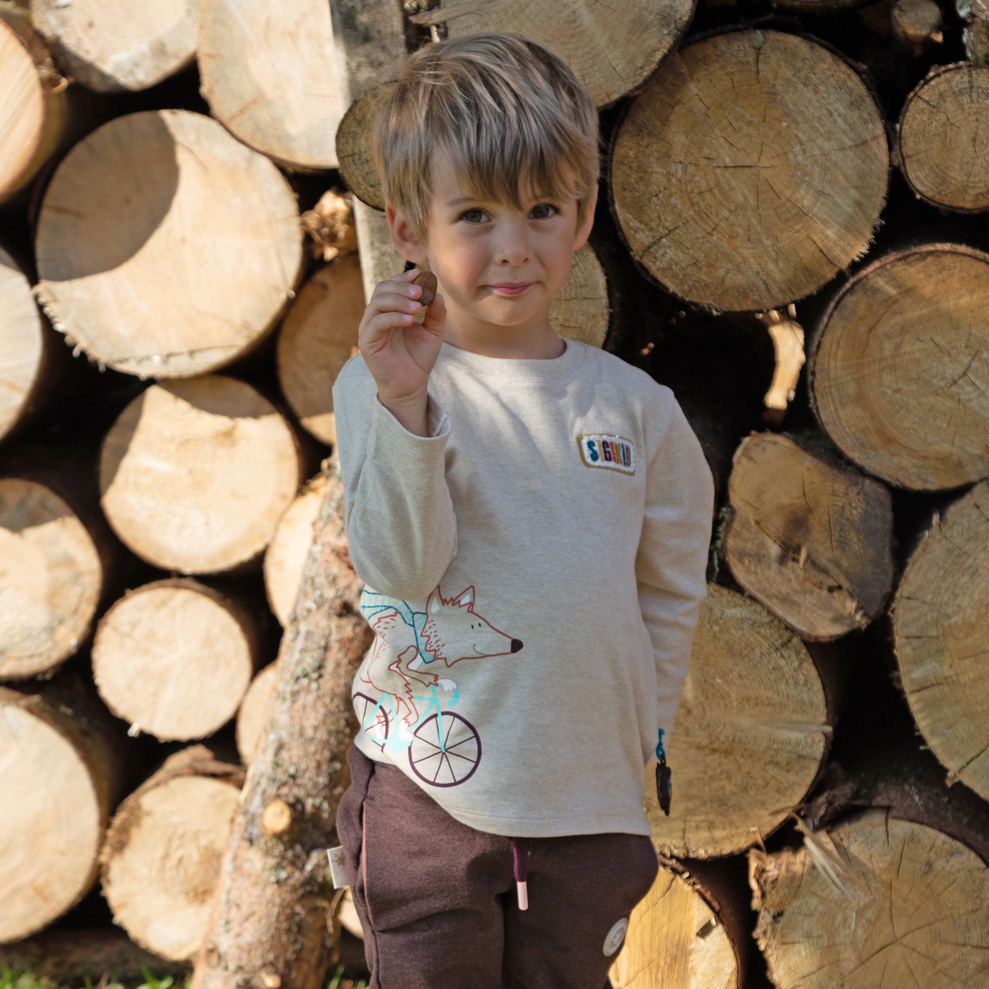 Kinder Langarmshirt Fuchs, beige meliert Kinder Langarmshirt Fuchs, beige meliert