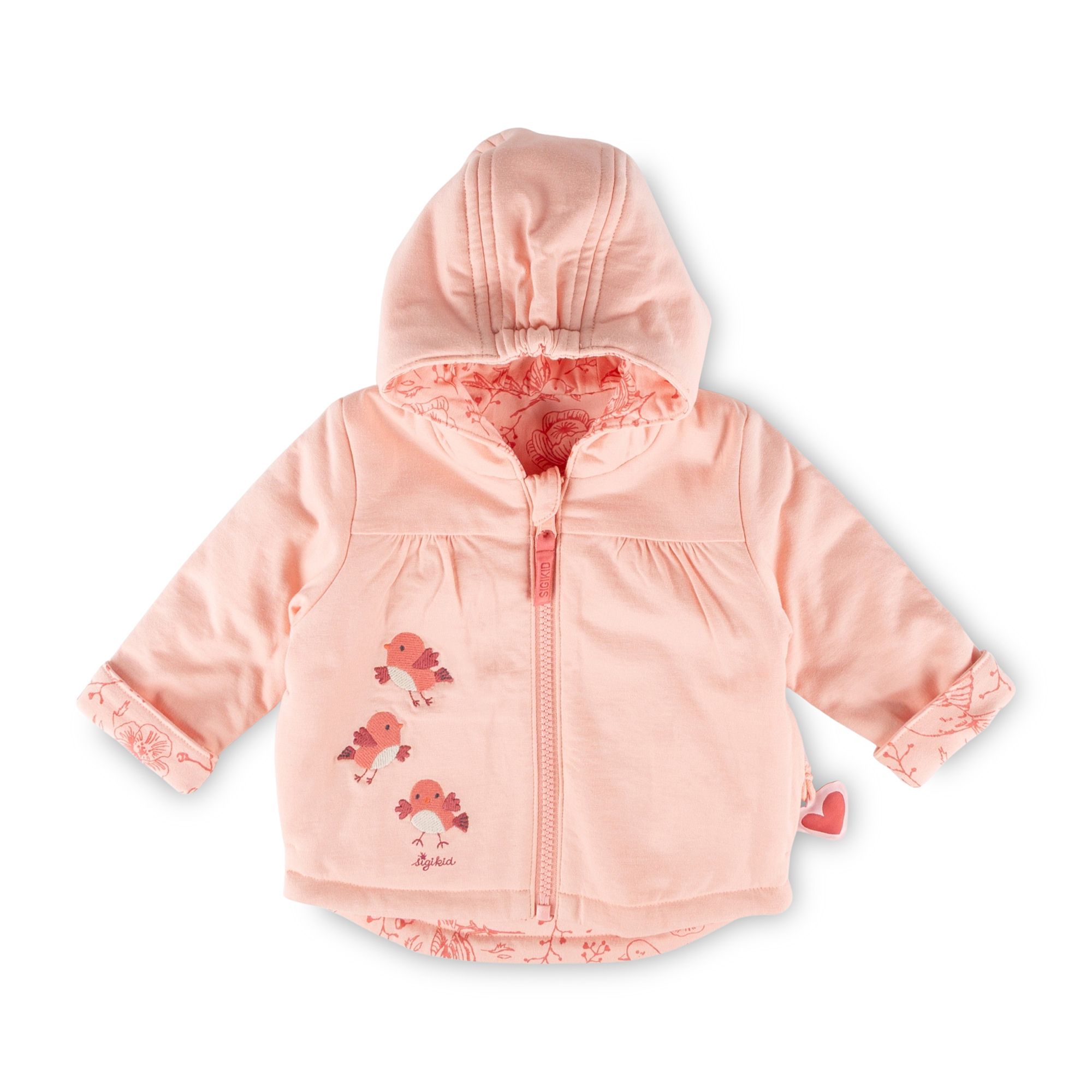 Baby Wendejacke mit Vögelchen Stickerei und Print, rosa