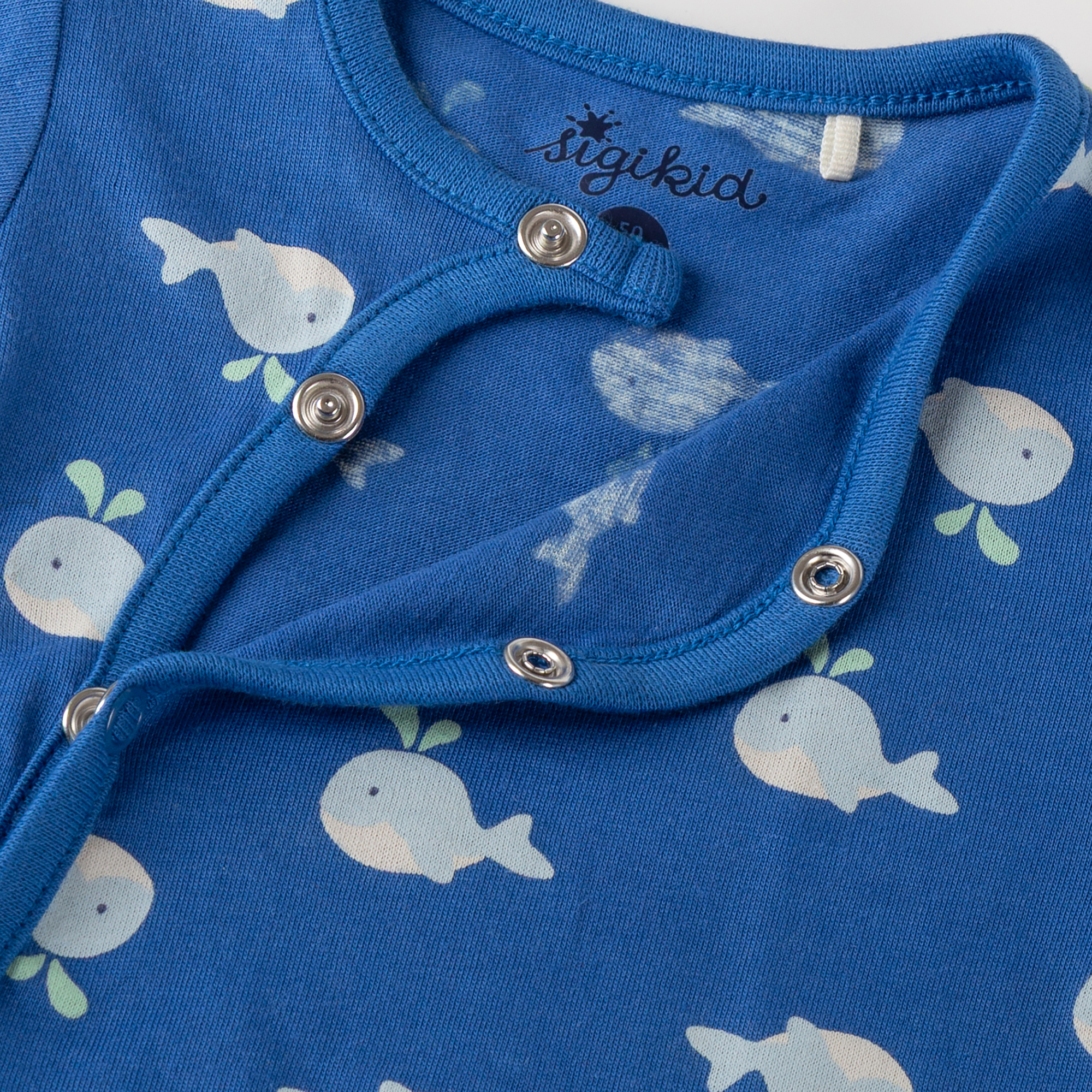 Newborn baby footed long sleeve romper whale, blue