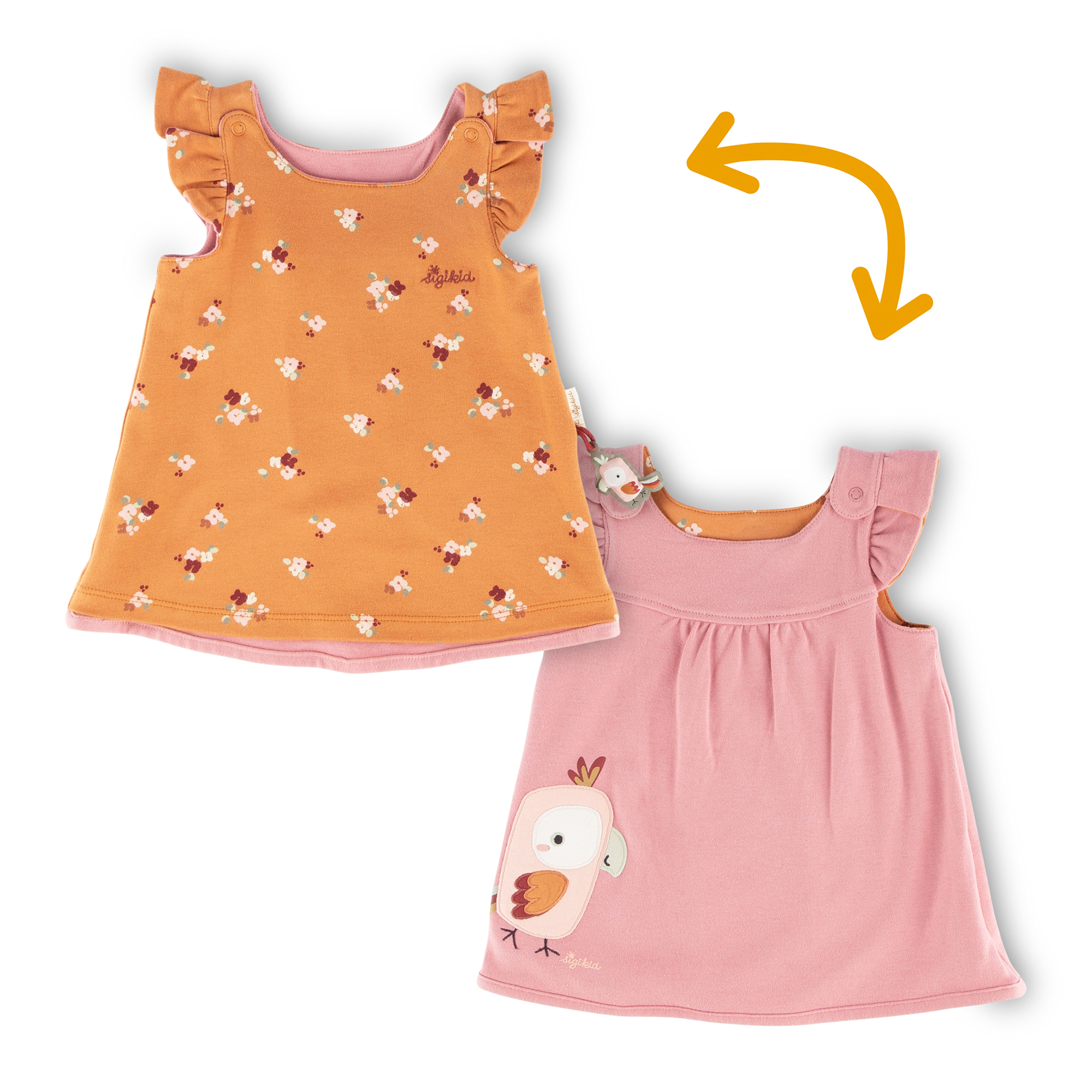 Baby Wendekleid, Blümchen Print und rosa Baby Wendekleid, Blümchen Print und rosa