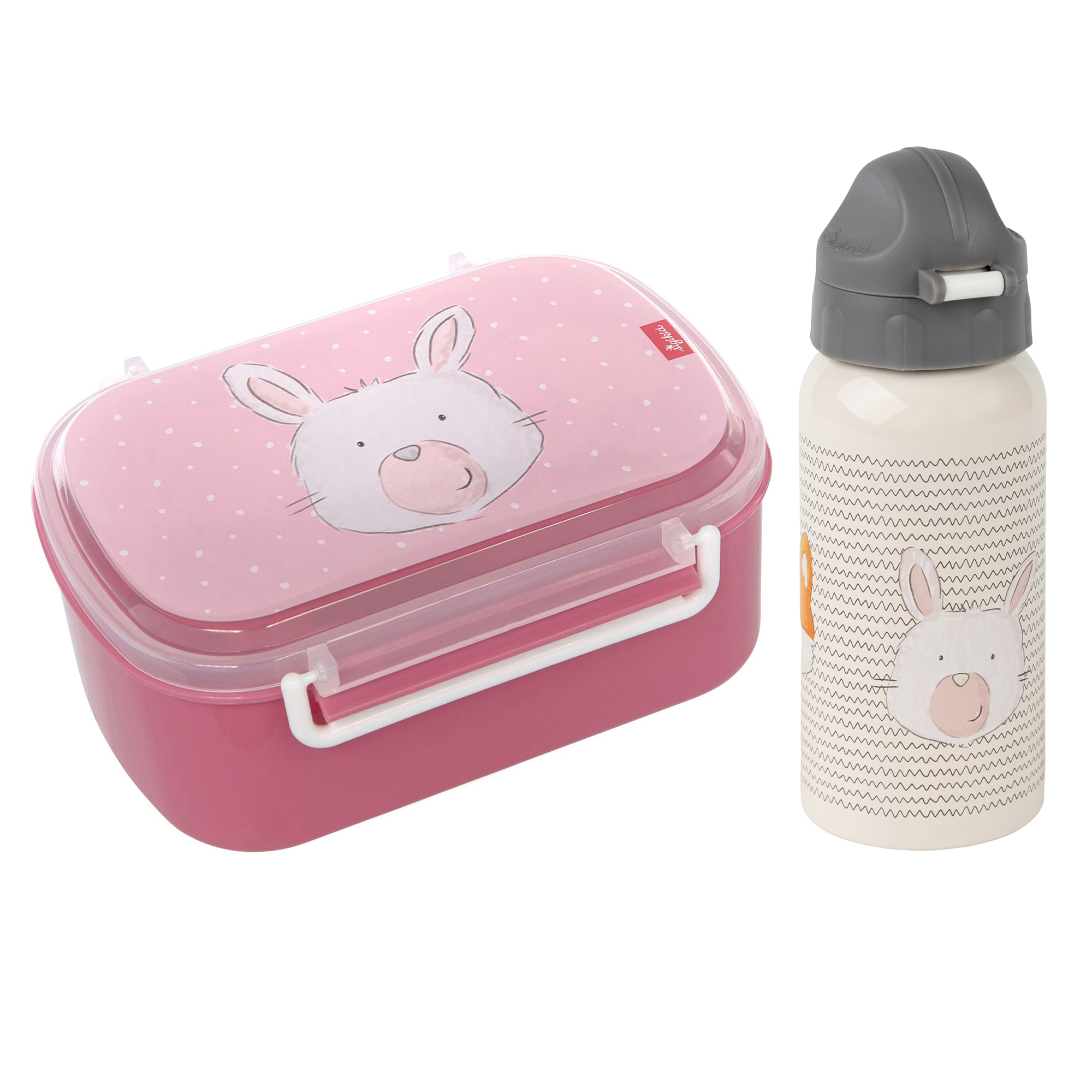 Kinder Set 400 ml Edelstahl-Trinkflasche und Brotbox, Hase Kinder Set 400 ml Edelstahl-Trinkflasche und Brotbox, Hase