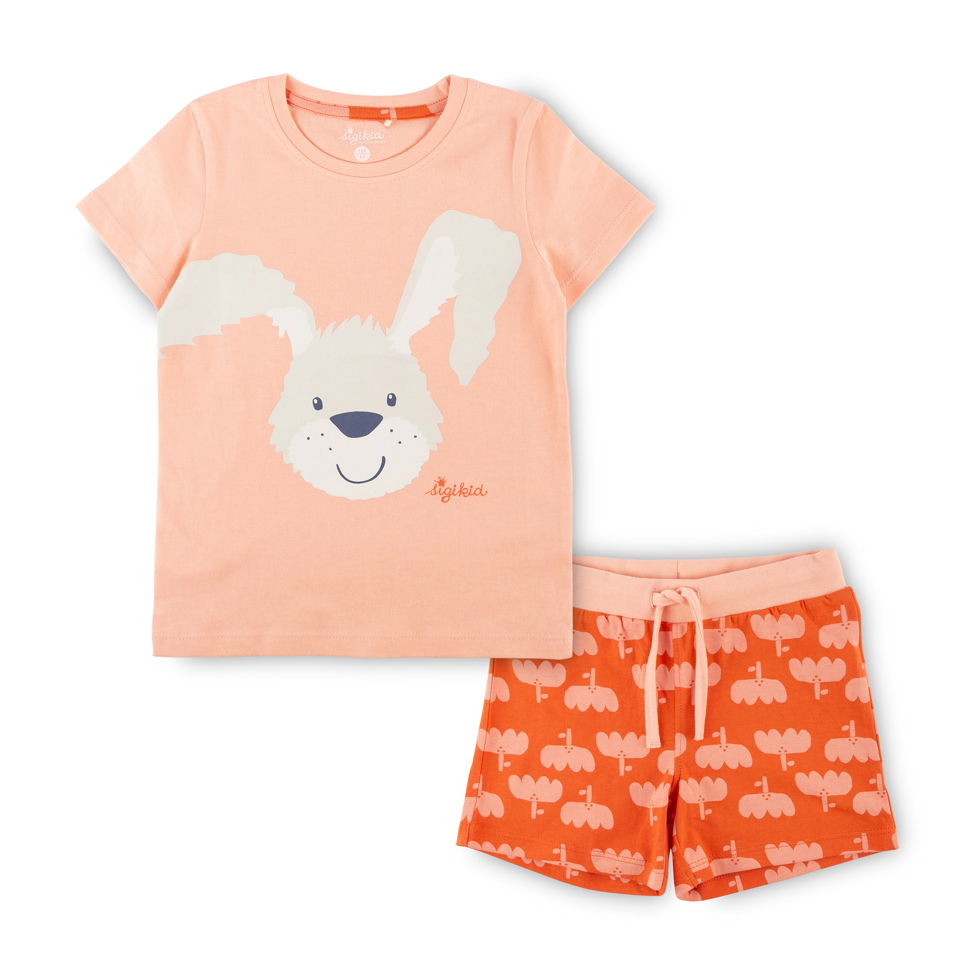 Kurzer Kinder Pyjama Hase, apricot/hellrot Kurzer Kinder Pyjama Hase, apricot/hellrot