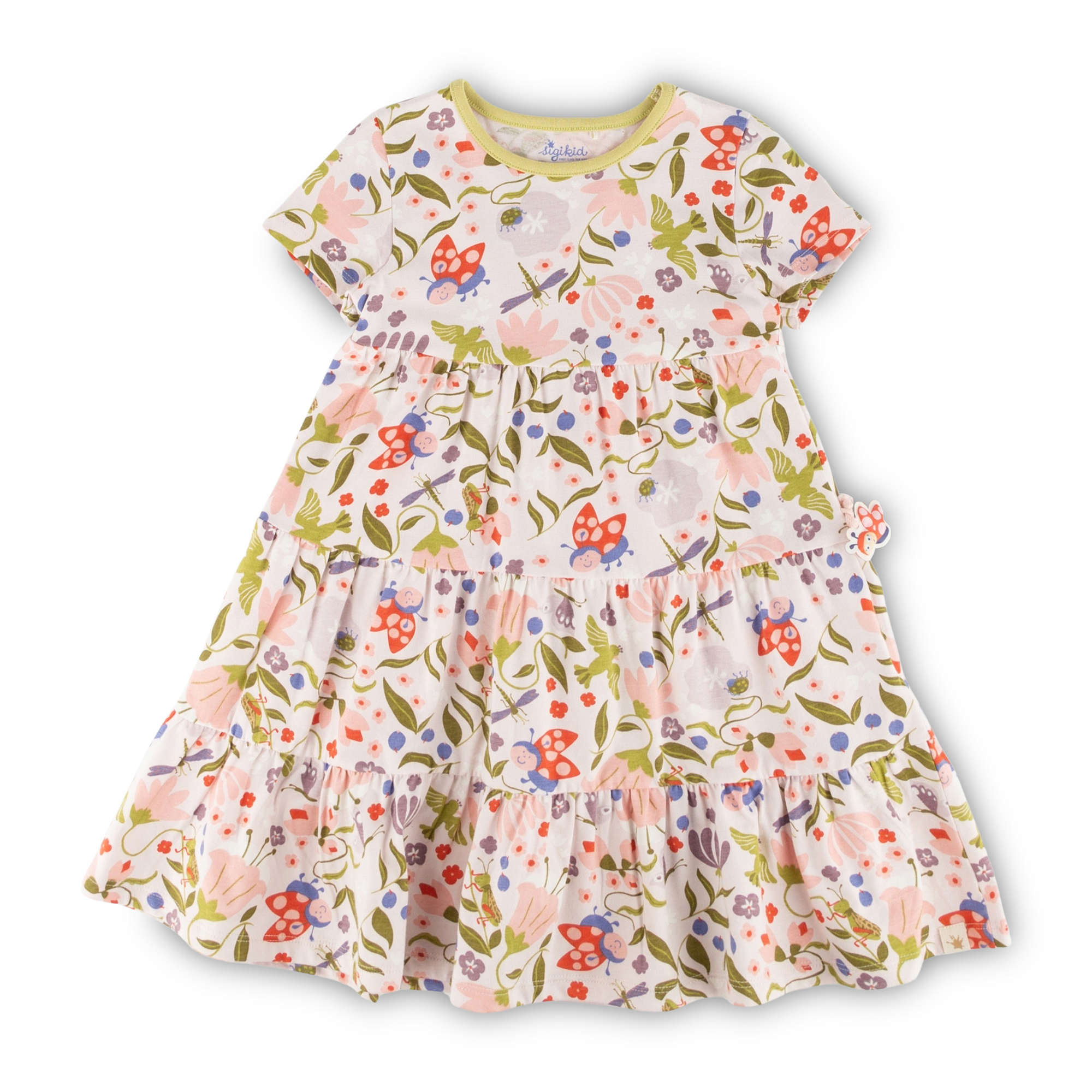Kurzärmeliges Stufenkleid für Kinder, Marienkäfer Serie Kurzärmeliges Stufenkleid für Kinder, Marienkäfer Serie