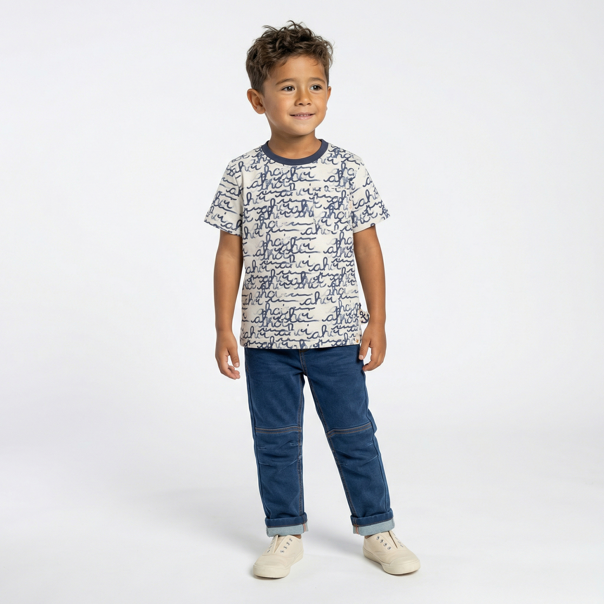 Casual children's 5 pocket jeans, elasticated waistband