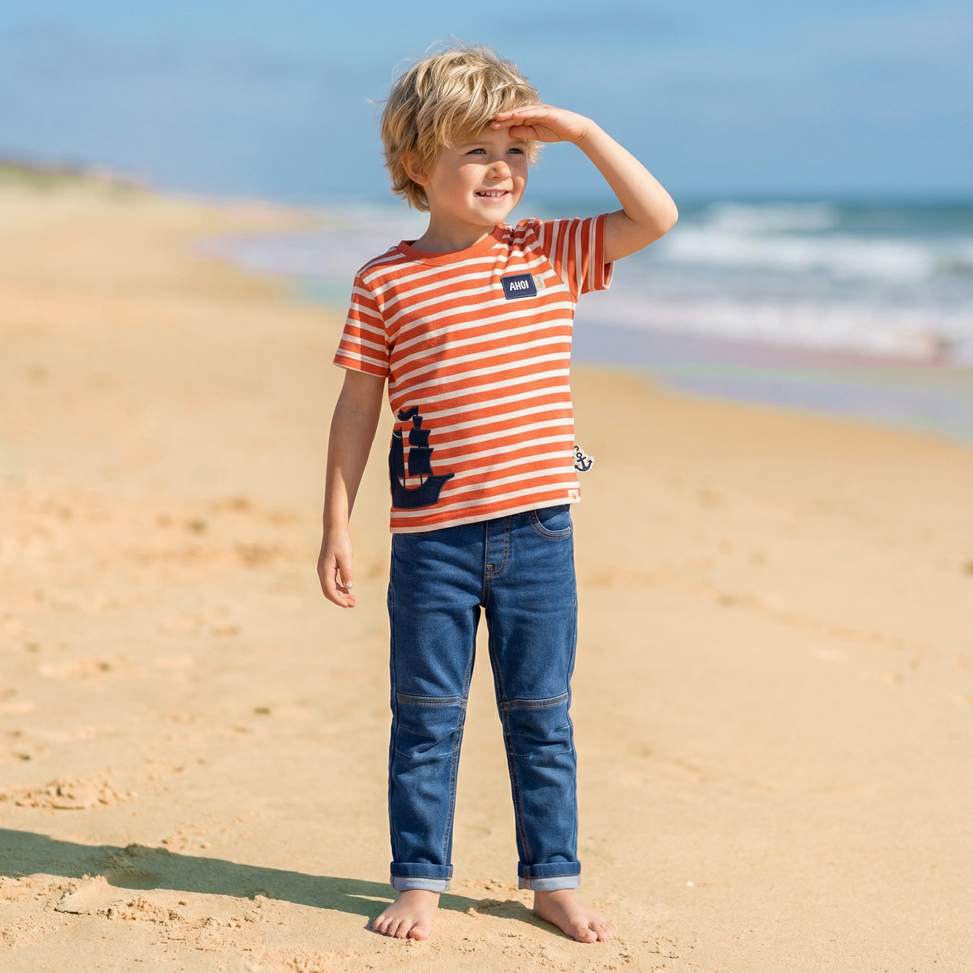 Casual children's 5 pocket jeans, elasticated waistband