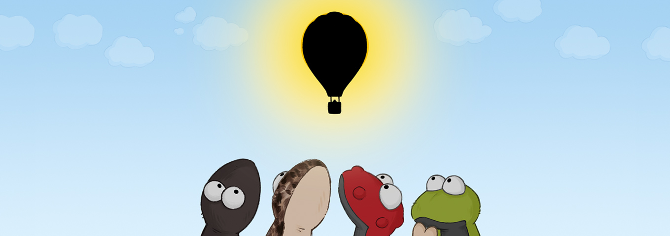 Sechs Eidechsen und ein Heißluftballon